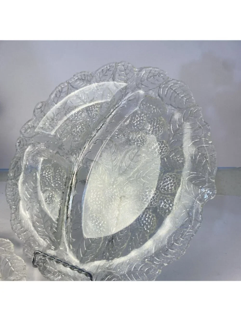 Indiana Glass Raised Embossed Loganberry 3 Section 9” Relish Plates-2